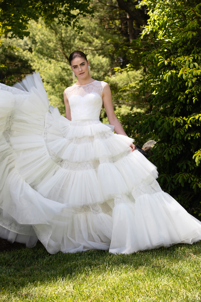 Lace and Tulle Cascading Tiered Gown ...